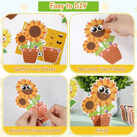 36 Set Spring Summer Sunflower Crafts Kit Make Your Own Sunflower Stickers Bulk DIY Paper Arts and Crafts Cartoon Face Fall Floral Gifts Decoration Home Classroom School Activity Game Supplies {2}