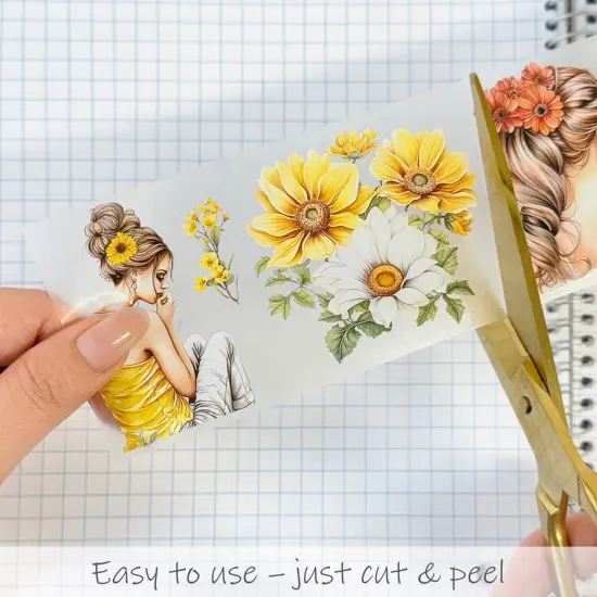 Wrapables Aesthetic Floral Fashion PET Washi Tapes for Scrapbooking, Stationery, Journaling, Diary, Card Making (Set of 2), Yellow and Coral {4}