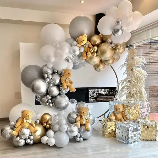 110pcs Metallic Silver Balloon Garland Arch Kit, 18 12 10 5 inch Chrome Silver Latex Balloons Different Sizes Pack for Party Decorations {5}