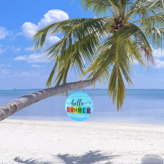 Hello Summer Door Sign Ice Lolly Summer Door Hanger Wooden Front Door Decor Beach Hanging for Farmhouse Home Porch Garden Yard Decor, 12 Inch {4}