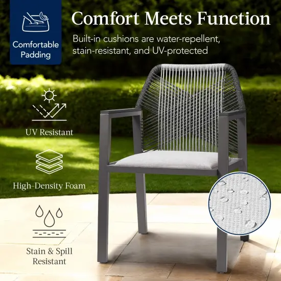 Best Choice Products Set of 2 Indoor/Outdoor Aluminum Woven Rope Dining Chairs w/ Armrests Charcoal/Graphite {4}