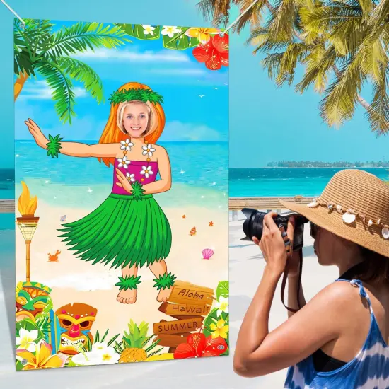 Hawaiian Photo Door Banner, Luau Party Decorations, Large 65&times;39 inches Tiki Luau Photo Props, Aloha Tiki Banner for Party Hawaiian Door Banner, Party Supplies for Tropical Beach {5}