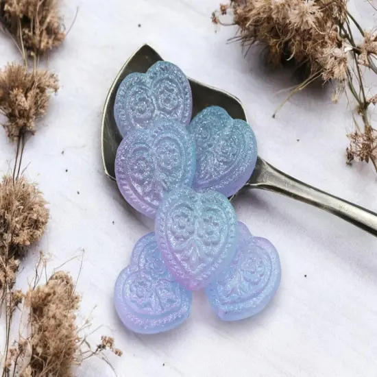 *6* 17mm Crystal Blueberry Luster Floral Heart Beads {3}