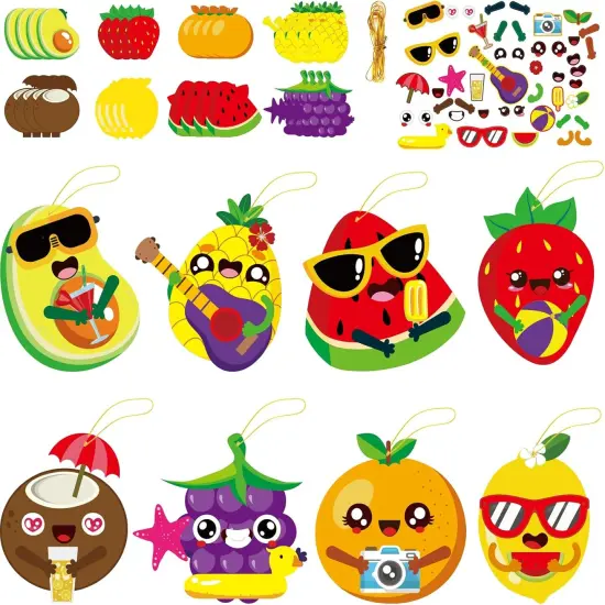 32 Packs Summer Fruit Craft Kits for Kids Hawaiian Fruit DIY Sticker Art Craft Set Summer Party Favors {1}