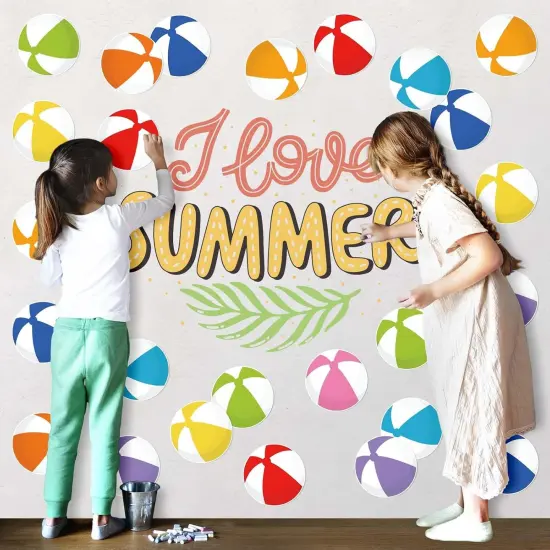 45Pcs Summer Cutouts Colorful Beach Ball Paper Cut-Outs 9 Colors Pool Ball Bulletin Board Decor with 100Pcs Glue Points for DIY Art Craft Wall Home Party {5}