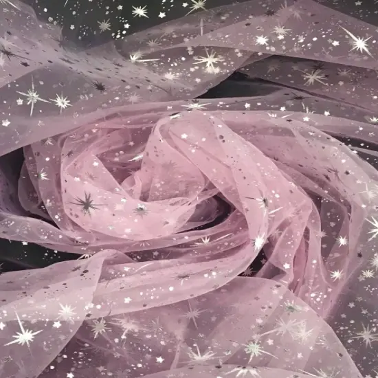 1 Yard Pink Silver Stars Organza Fabric For Costumes Crafts D&eacute;cor Accessories 58/60&Prime; Wide {3}