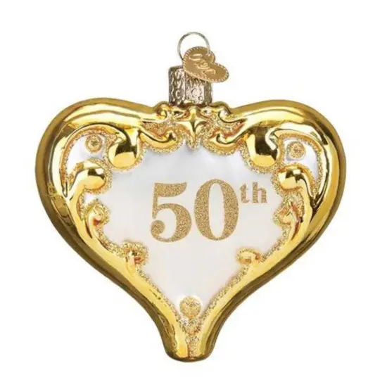 Old World Christmas 3.25 In 50Th Anniversary Heart Christmas Tree Ornament , Wedding Golden Multicolored {1}