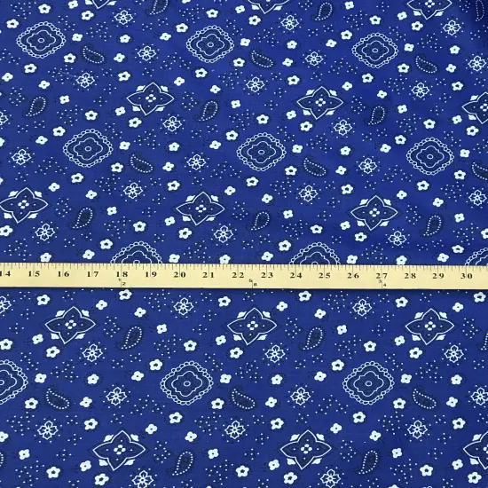 1 Yard Royal Blue Paisley Bandana Poly Cotton Fabric Lightweight 59/60 Inch Wide {1}