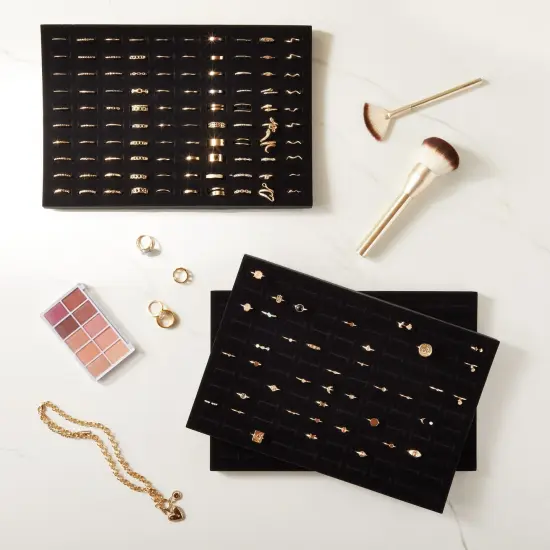 5-Pack 100 Slots Velvet Ring Insert Display Tray - Foam Holder Organizer for Storage Box and Selling Jewelry (13 x 9 In, Black) {2}