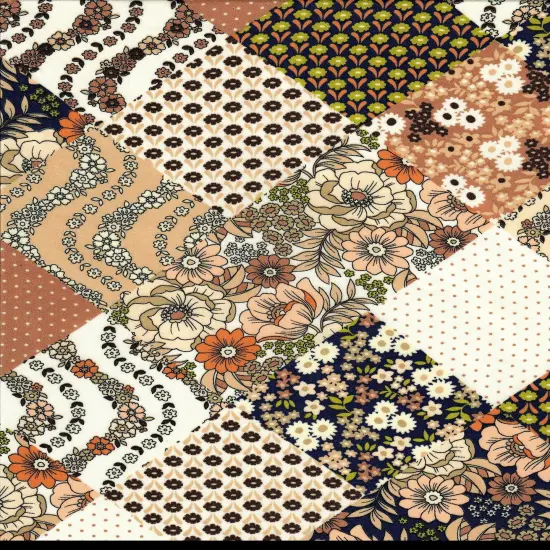 1 Yard Wool Dobby Floral Patchwork Fabric 57/58&Prime; Wide 100% Polyester BLACK/TAN {1}