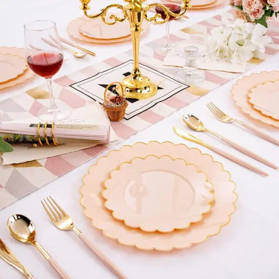 60Pcs Pink and Gold Baby Shower Disposable Plates Set &ndash; 30 Dinner & 30 Dessert Plates {4}