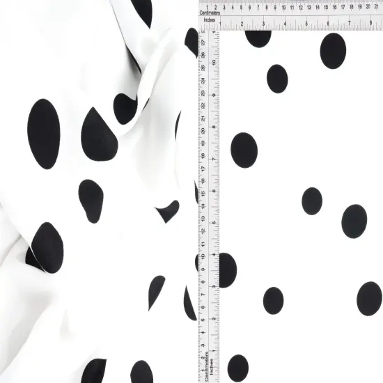 1 Yard Rayon Challis Polka Dots Print Fabric, 54&Prime; Wide IVORY/BLACK {1}
