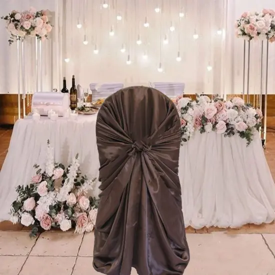 1 Piece Satin Self Tie Universal Event Chair Cover Chocolate {4}
