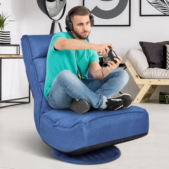 5-Position Folding Floor Gaming Chair with 360 Degrees Swivel Base Suitable for Any Room Navy {5}