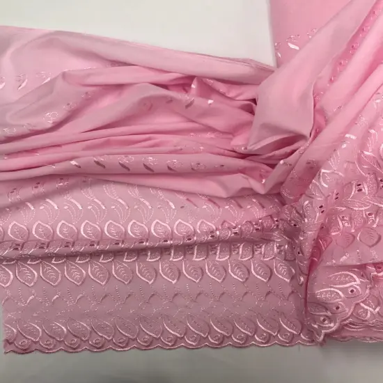 1 Yard Pink Single Side Embroidered Eyelet Fabric 80% Polyester 20% Cotton 43/44 Wide {2}