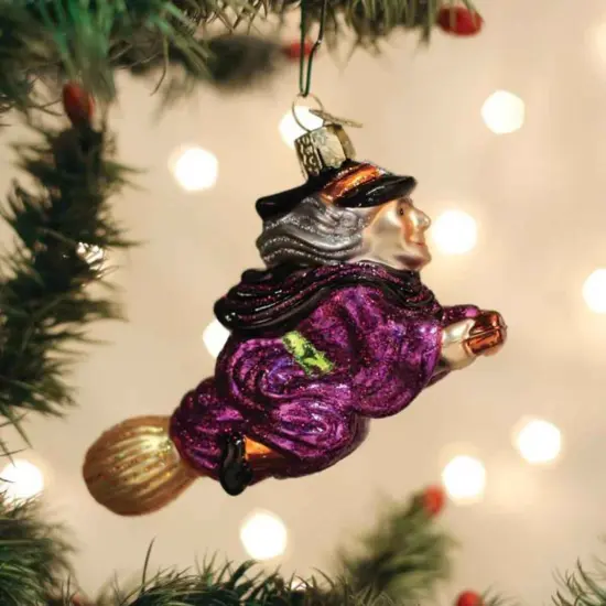 Old World Christmas 2.75 In Witch On Broomstick Halloween Tree Ornament , Halloween Ornament Flying Cape Purple {3}