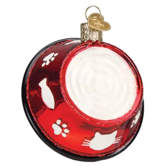 Old World Christmas 3.0 Inch Kitty Bowl Tree Ornament , Ornament Food Water Cat Red {1}