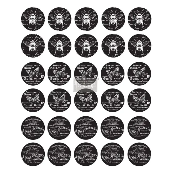 24 Redesign Knob Transfer - French Noir - 3 designs, sheet size 10.5x8.5, black & white rub-ons  {1}