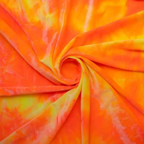 Renegade Tie Dyed Stretch Velvet Fabric Orange {1}