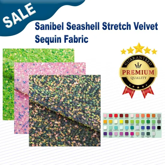 Sanibel Seashell Stretch Velvet Sequin Fabric Pink/Irid {2}