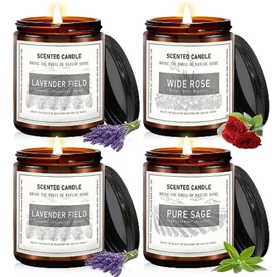 4 PACK Candles for Home Scented, Candles Set for Women, 28 oz 200 Hour Long Lasting Aromatherapy Amber Jar Candles for Women, Valentine, Mother's Day Anniversary Present {2}