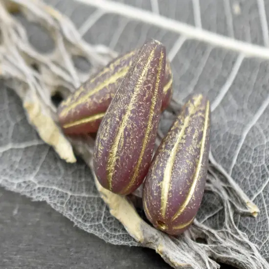 *6* 22x11mm Gold Washed Matte Dusty Rose Pink Melon Drop Beads {3}