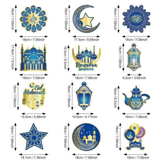 30 PCS Ramadan Mubarak Decorations, Eid Mubarak Hanging Swirl Shining Gold Star Moon Lantern Ceiling Foil Decor for Eid Al-fitr Party Egyptian Holiday Decorations Supplies (Blue and Gold) {1}