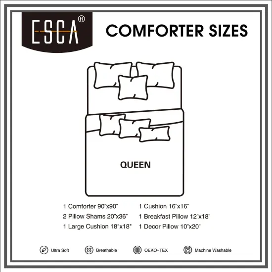 7 Piece Blue Queen Comforter Set with Damask Pattern {6}