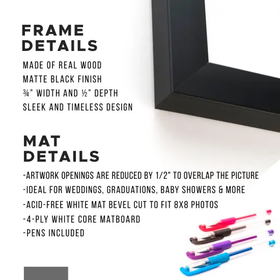 Autograph Black Wood Frame with Heart White Mat - Perfect for Event Signatures, Full-Color Pen Set Included - 3 Sizes Available {3}