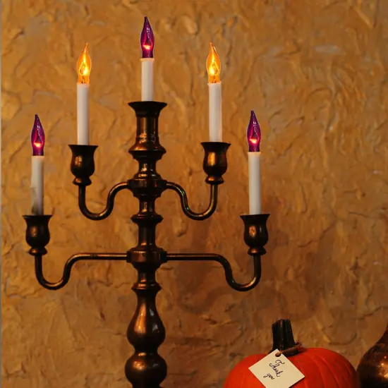 12 Pack Flickering Flame Light Bulbs for Halloween - Orange & Purple Flame {3}