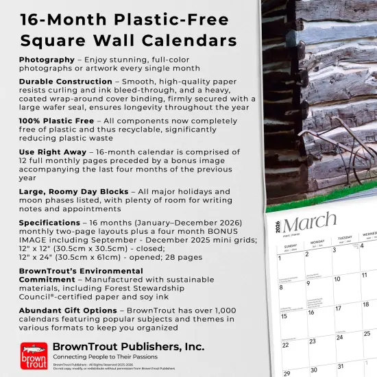 Cornhusker State | Nebraska Places | 2026 12 x 24 Inch (Hanging) Monthly Square Wall Calendar | Plastic-Free {6}