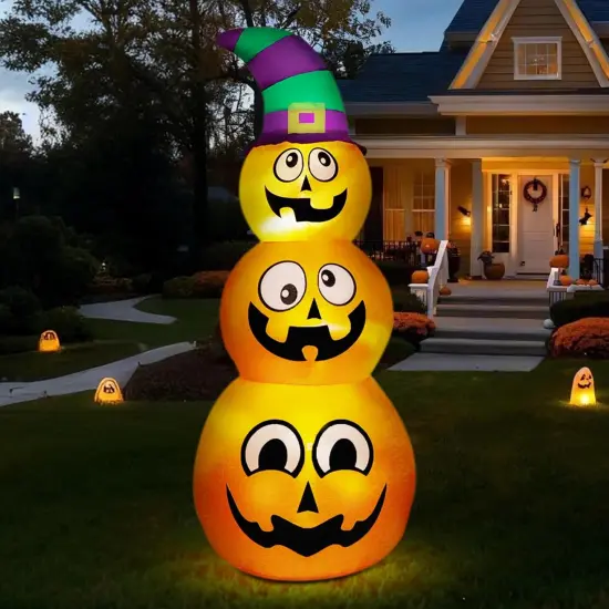 Halloween Inflatables Stacked Pumpkins with Witch Hat {6}