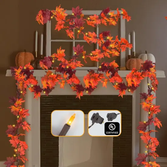 Thanksgiving Lighted Fall Leaf Garland Lights - 11ft Lighted Fall Leaf {3}
