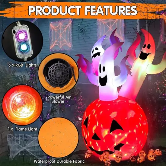 Halloween Inflatables Pumpkin Ghost Outdoor Decorations 6ft Giant Blow Up Three Ghost {5}