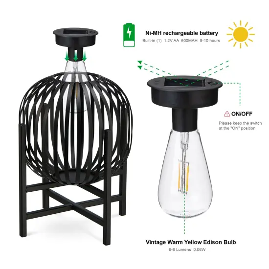 Set of 2/4 Black Metal Stripes Solar Powered Edison Bulb Outdoor Lantern with Stand {11}