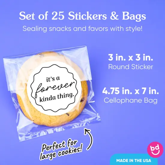 Big Dot of Happiness It's a Forever Kinda Thing Stickers and Clear Cookie Bags, Cellophane Treat Bags 4.25x7 IN for Candy or Baked Goods - 25 Count {5}