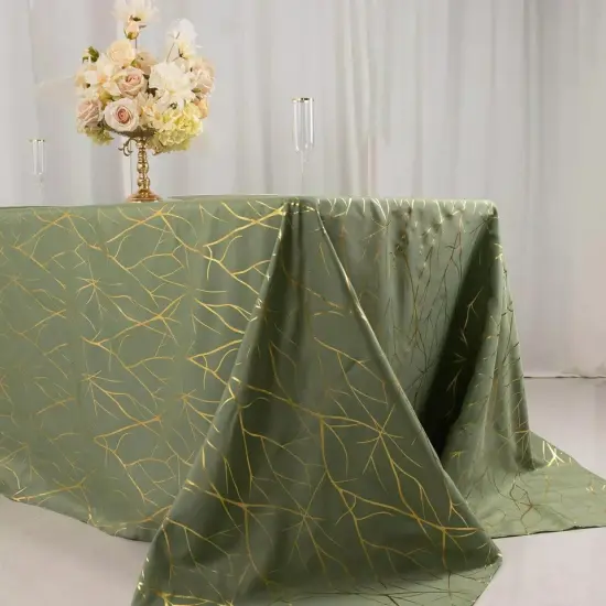 90"x132" Dusty Green Polyester Rectangle Tablecloth with Geometric Pattern Party {2}