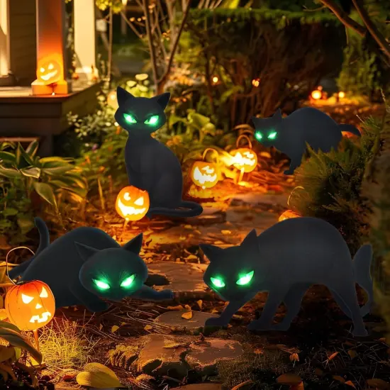 4 PCS Halloween Decorations Outdoor Scary Black Cat with LED Lights Glow Eyes {1}