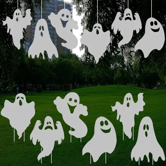 6PCS Ghost Lawn Decorations Signs with Spooky Faces for Garden Yard {1}