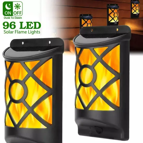 4Pack Flame Solar Power 96 LED Light Auto On Off Sensor Outdoor Lamp Wall Garden {4}
