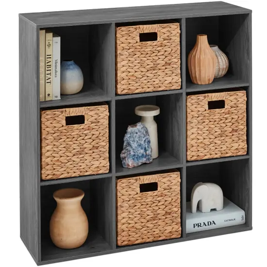 Best Choice Products 9-Cube Bookshelf, 13.5in Display Storage System, Organizer w/ Removable Back Panels Dark Gray {1}