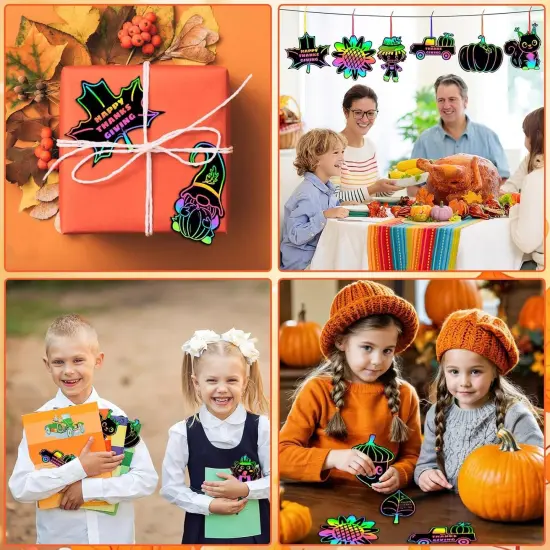 36Pcs - Rainbow Scratch Thanksgiving Paper Arts and Crafts for Kids {5}