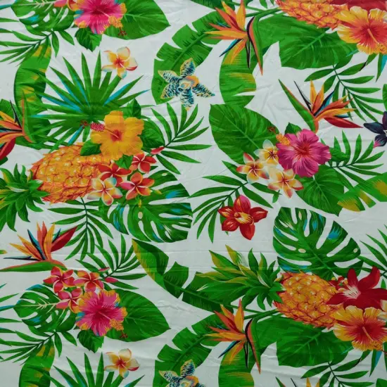 1 Yard Pineapple Tropical Flowers & Leaves Cotton Fabric 100% Cotton, 45&rdquo; Wide Orange {2}