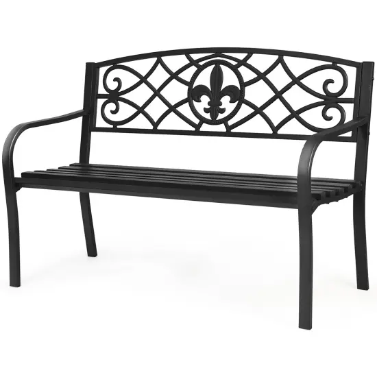 Costway Patio Garden Bench Park Yard Outdoor Furniture Steel Slats Porch Chair Seat {2}