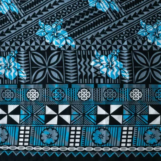 1 Yard Traditional Polynesian Geometric Flower Design 100% Cotton Fabric, 36in L x 44in W Teal {5}