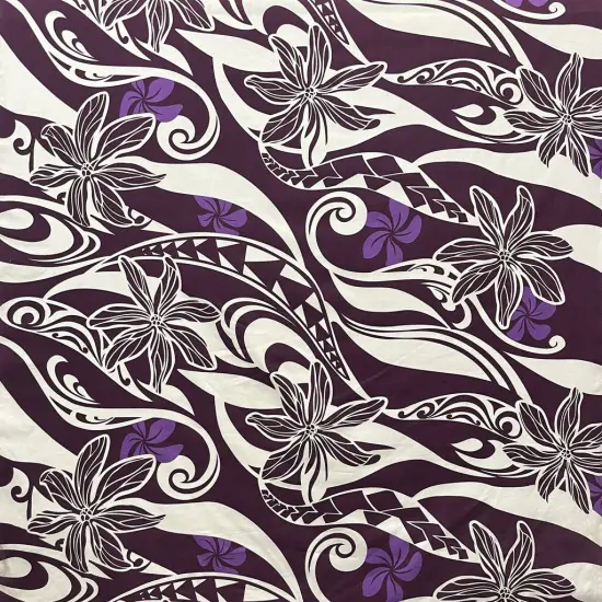 1 Yard Hawaiian Gardenia Waves Poly Cotton Fabric Traditional Tattoo Design, 45" Wide {1}