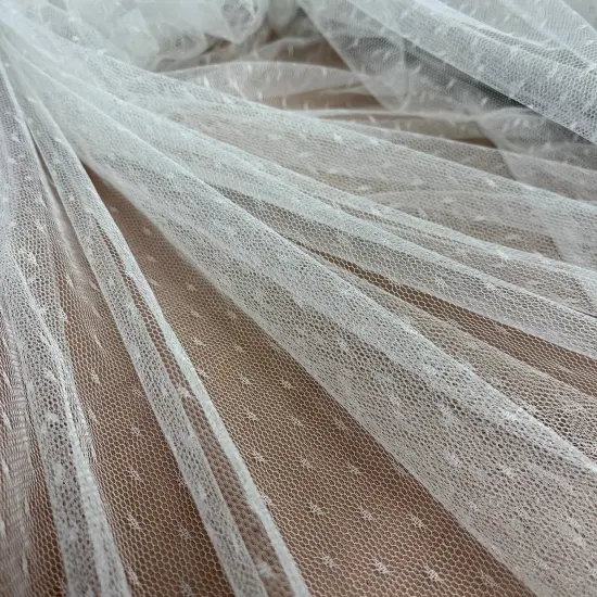 1 Yard 2-Way Stretch Dots Point Net Mesh Fabric 60" Wide for Gowns, Veils & Costumes Ivory {7}