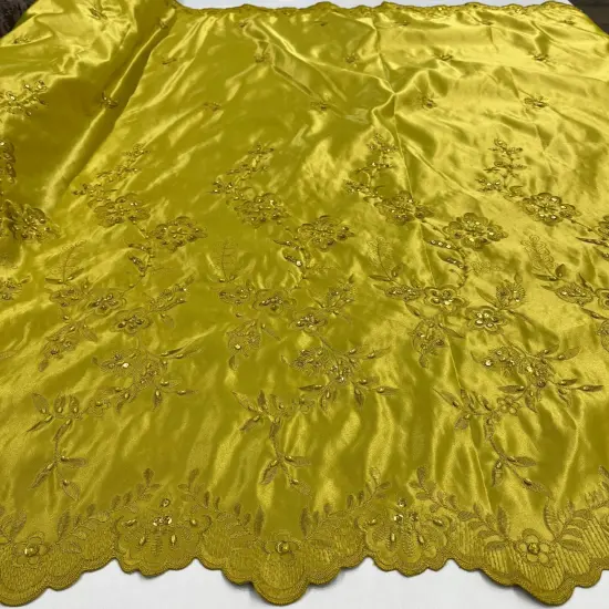 1 Yard Beaded Bridal Lace Fabric Embroidered on 100% Polyester Satin 54" Wide Brick {7}