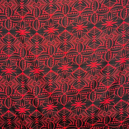 1 Yard Traditional Polynesian Geometric Design Light Barkcloth Fabric 100% Cotton, 45 Inches Width Red & Black {1}