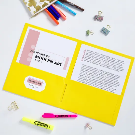 Avery Two Pocket Folders, Holds up to 40 Sheets, Business Card Slot, 25 Yellow Folders (47992) {3}